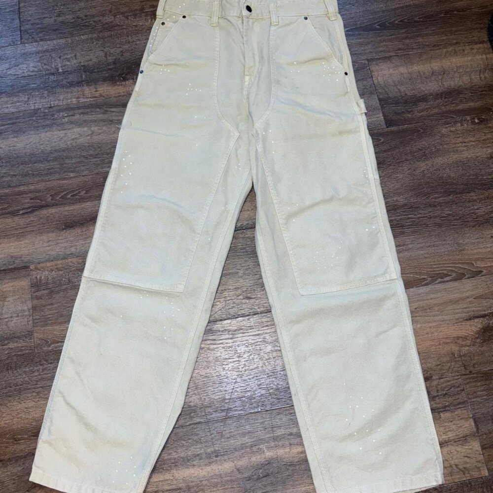 Zara Baggy Cream Painted Carpentar Jeans, 31, Cream